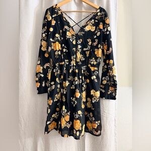 Cotton On Black Dress with Orange and Cream Floral Pattern